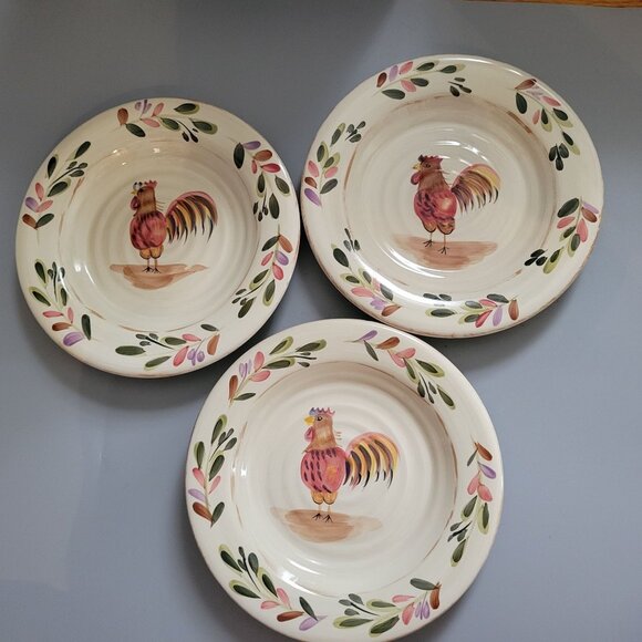 Home Set Of 3 Hand-Painted Rooster Plates - Picture 1 of 10